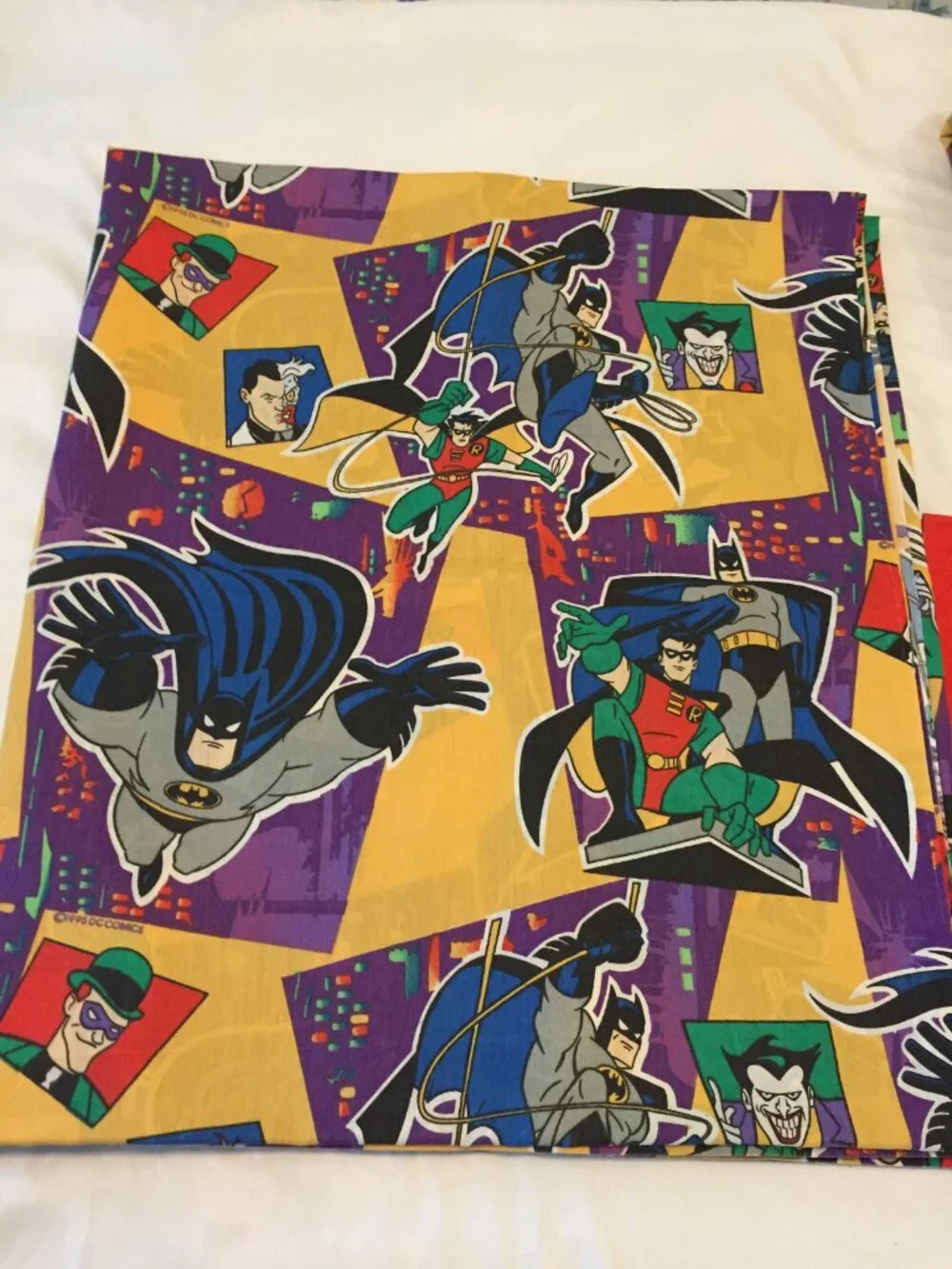 VTG 1995 Batman& Robin Full Size Sheet Set, Flat, Fitted & Pillow Case DC BIBB C